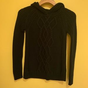 Merino wool athleta knit sweater crochet with hood xxs black